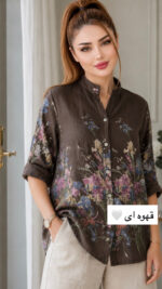 شومیز  لینن ایتالیایی طرح بهار تا پایین دکمه - Image 4