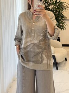 شومیز  لینن ایتالیایی طرح گل عروس - Image 10