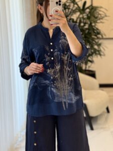 شومیز  لینن ایتالیایی طرح گل عروس - Image 9