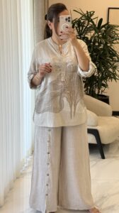 شومیز  لینن ایتالیایی طرح گل عروس - Image 6