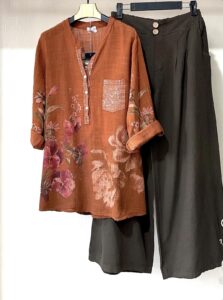 شومیز لینن جیب پولکی ایتالیایی طرح گلسرخ - Image 5
