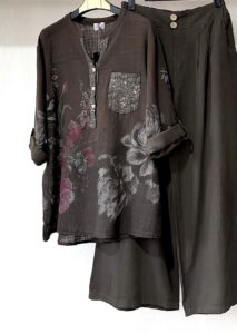 شومیز لینن جیب پولکی ایتالیایی طرح گلسرخ - Image 6