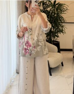 شومیز لینن جیب پولکی ایتالیایی طرح گلسرخ - Image 11