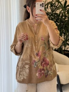 شومیز لینن جیب پولکی ایتالیایی طرح گلسرخ - Image 15