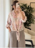 شومیز لینن  رزمات جلو گره ای - گرم بالا - Image 5