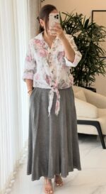 شومیز لینن  رزمات جلو گره ای - گرم بالا - Image 2