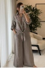 شومیز لینن  رزمات جلو گره ای - گرم بالا - Image 4