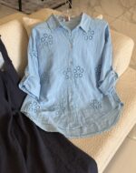شومیز لینن دانتل ایتالیایی طرح شکوفه - Image 6