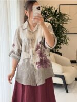 شومیز لینن ایتالیایی طرح یارا - گرم بالا - Image 2