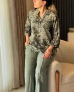 شلوار لینن ایتالیایی طرح از جلو دکمه - Image 2