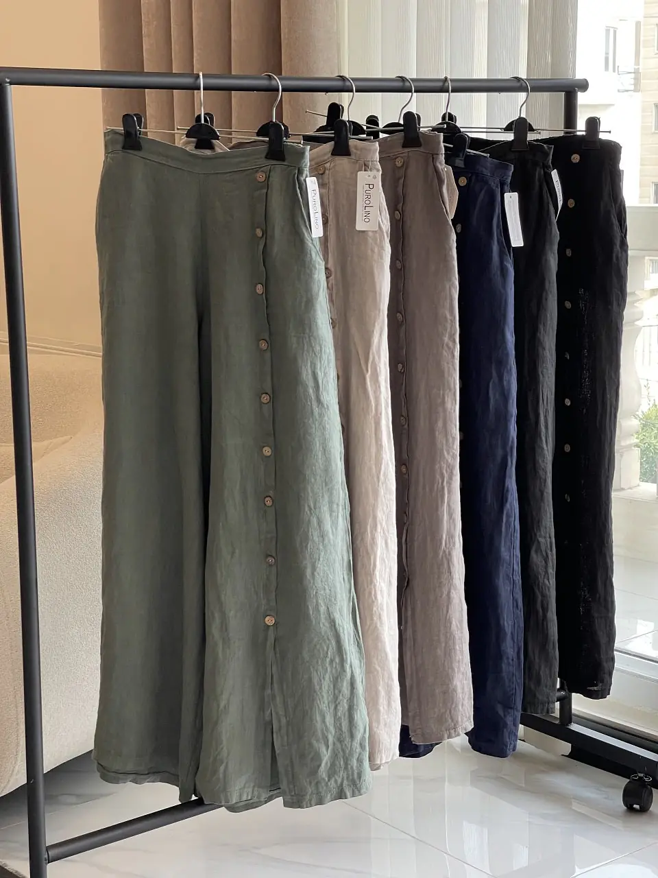 شلوار لینن ایتالیایی طرح از جلو دکمه - Image 1