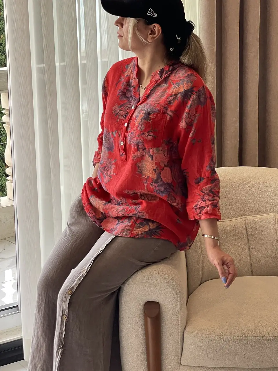 شلوار لینن ایتالیایی طرح از جلو دکمه - Image 4