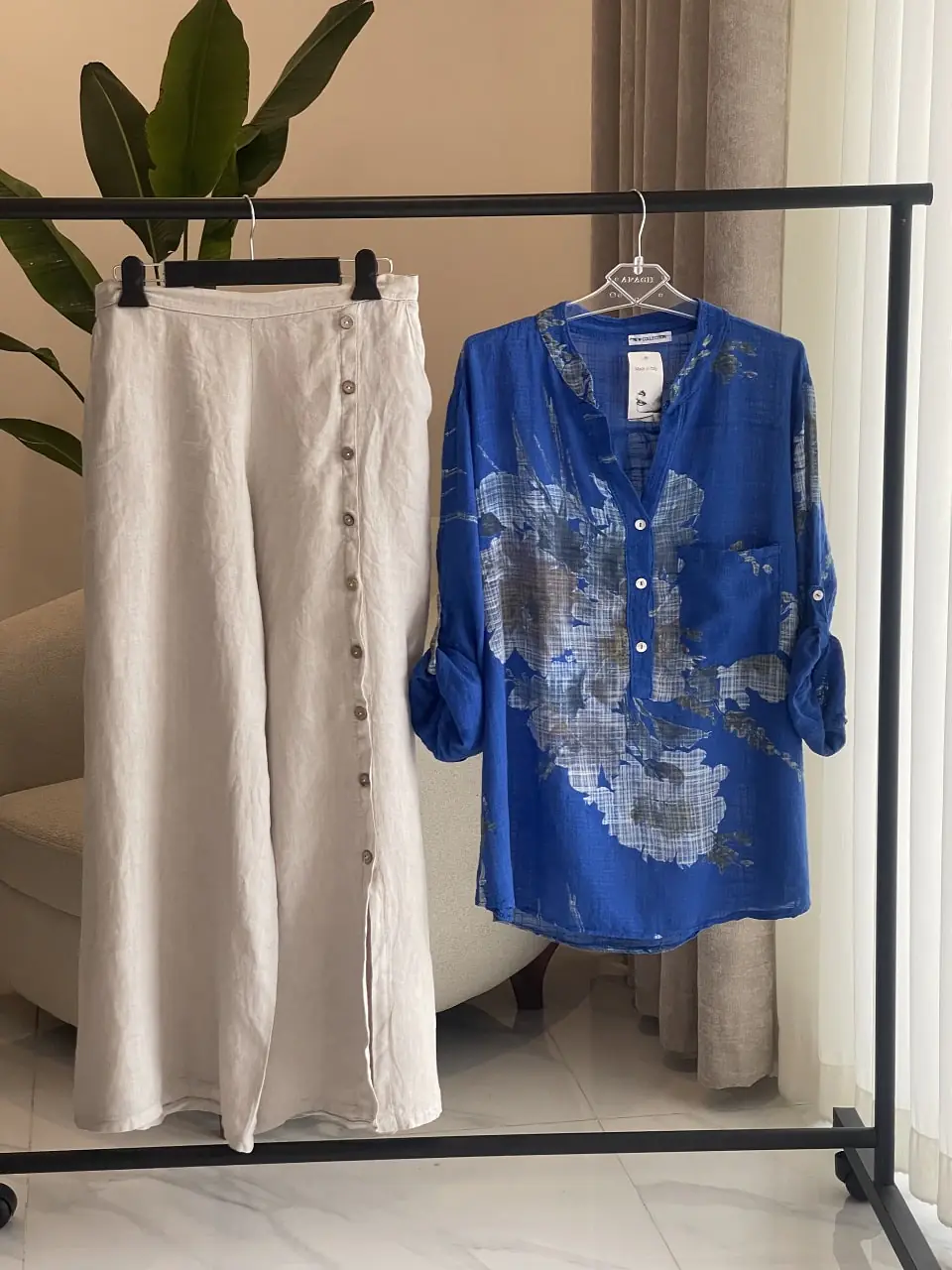 شلوار لینن ایتالیایی طرح از جلو دکمه - Image 5