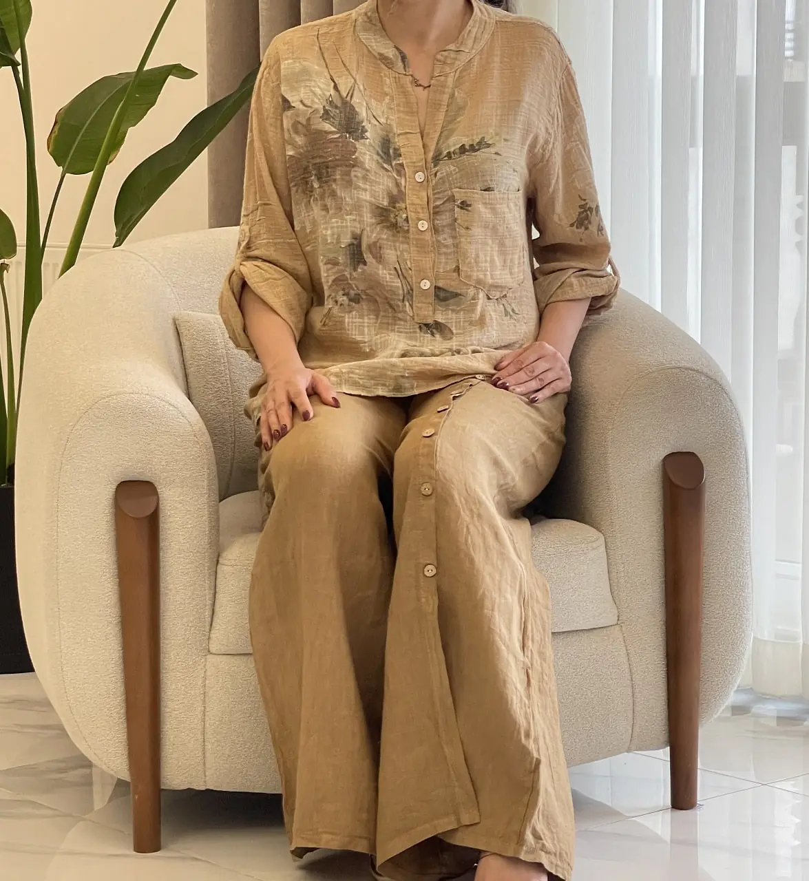 شلوار لینن ایتالیایی طرح از جلو دکمه - Image 6