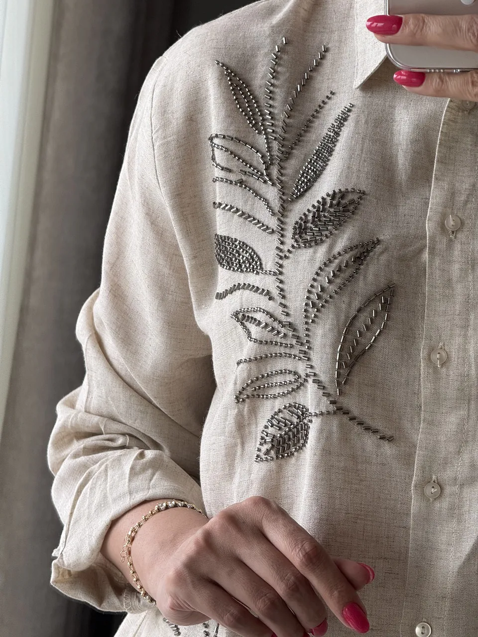 شومیز گلدوزی پولک دوزی ترک اورجینال طرح برگ - Image 5