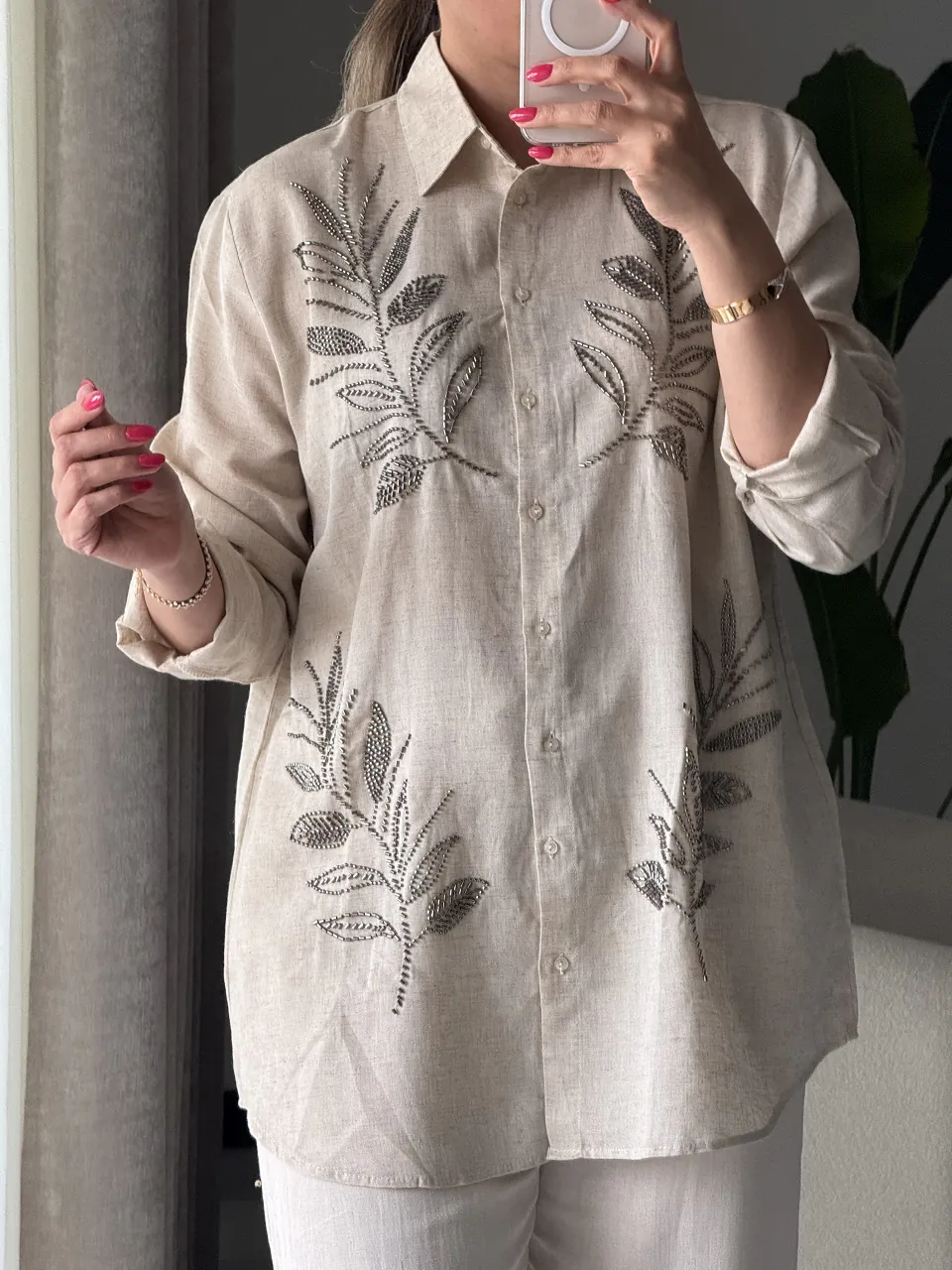 شومیز گلدوزی پولک دوزی ترک اورجینال طرح برگ - Image 6