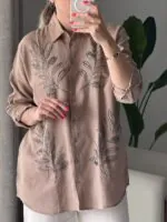 شومیز گلدوزی پولک دوزی ترک اورجینال طرح برگ - Image 7