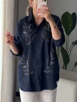 شومیز گلدوزی پولک دوزی ترک اورجینال طرح برگ - Image 8