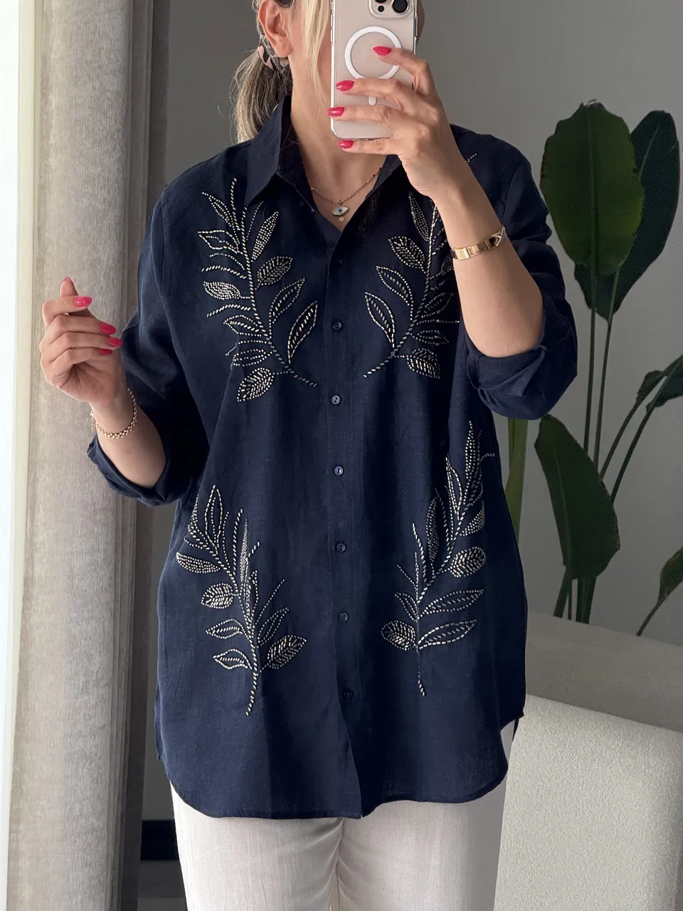 شومیز گلدوزی پولک دوزی ترک اورجینال طرح برگ - Image 8