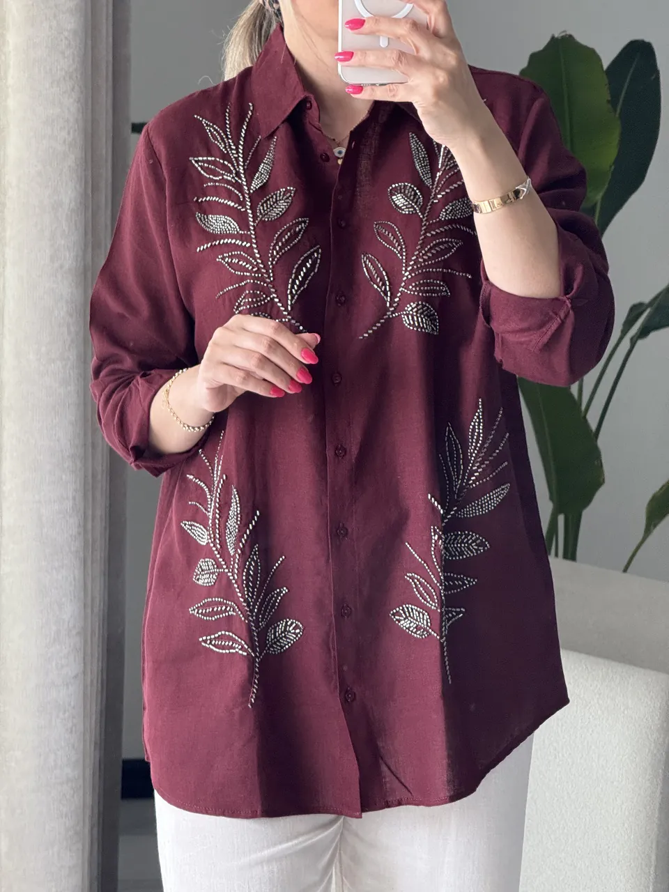 شومیز گلدوزی پولک دوزی ترک اورجینال طرح برگ - Image 9